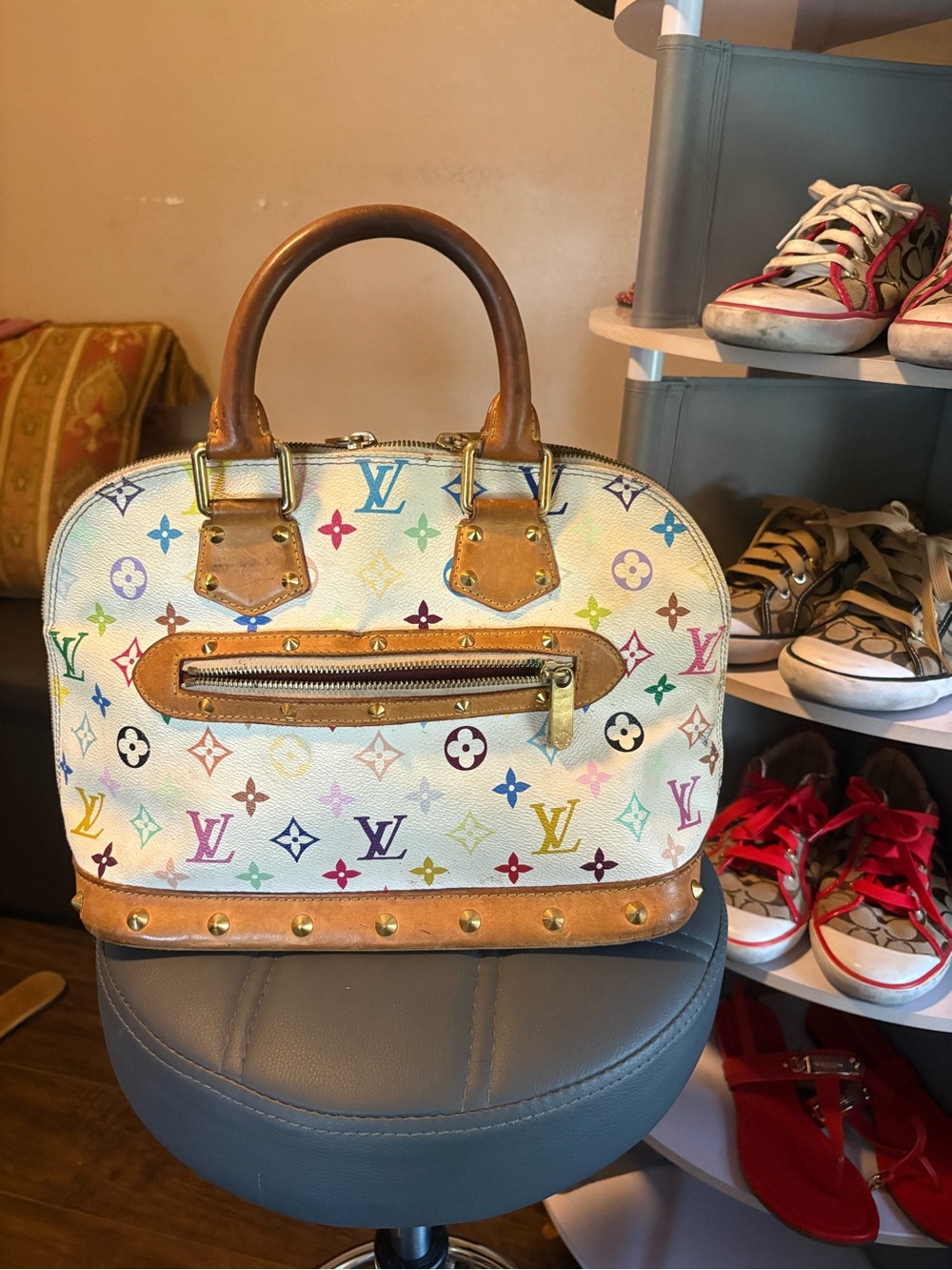 Louis Vuitton White Multicolor Monogram Alma Satchel